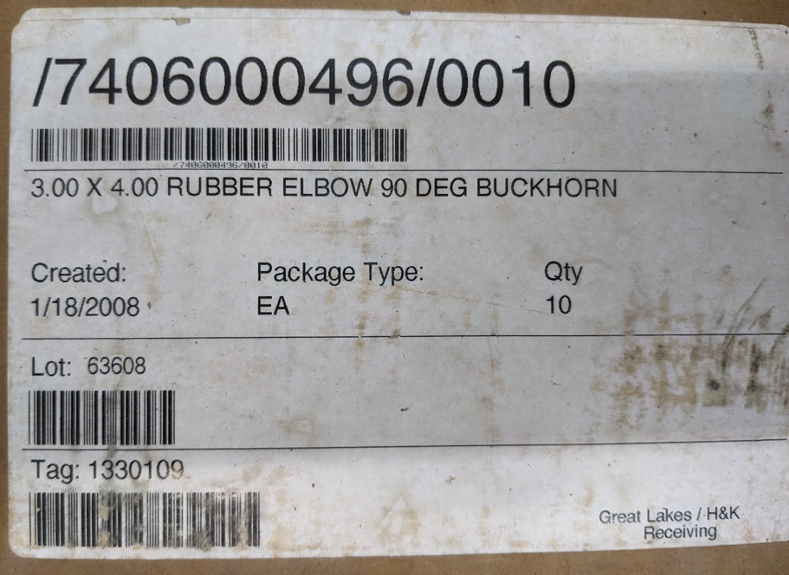 90 Degree Rubber Elbow 3' x 4' Manitowoc Grove Buckhorn getexcess
