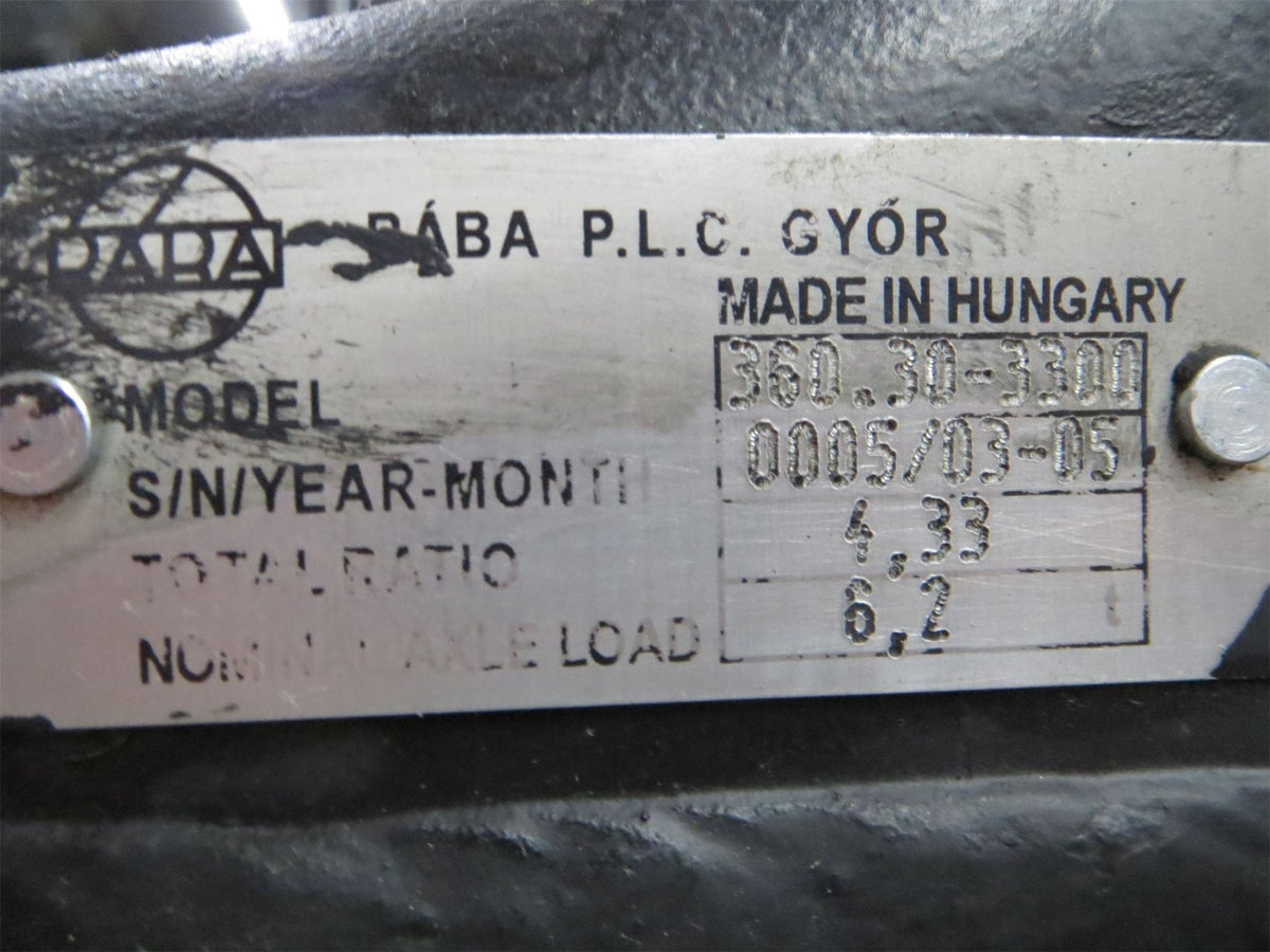 Raba Axle Complete Model 360.303300 4.33 Ratio 6.2 Ton getexcess