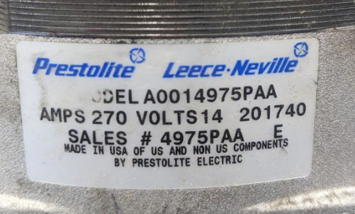 Leece Neville 270 Amp 14 Volt Alternator Prestolite A0014975PAA Pad Mount  REMAN