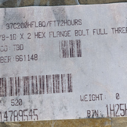 3/8 - 16 x 2" Grade 8 Flange Hex Head Bolt Black Zinc Plated - BOX of 10