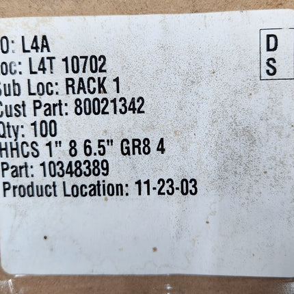 80021342 Holo-Krome HHCS 1" 8 x 6.5 Grade 8 Hex Head Capscrew Bearing Bolt 25 PCS