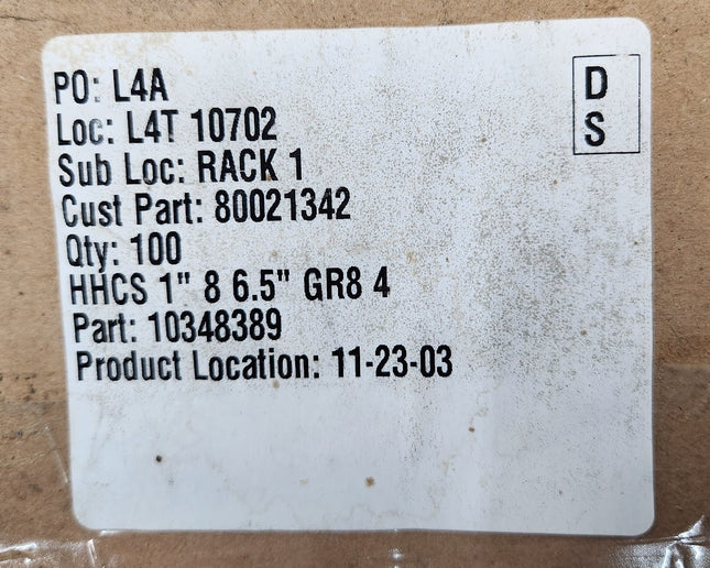 80021342 Holo-Krome HHCS 1" 8 x 6.5 Grade 8 Hex Head Capscrew Bearing Bolt 25 PCS