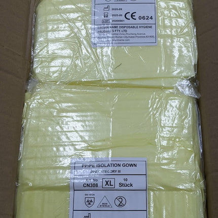 Isolation Gown PPE Category III 3 Disposable Yellow XL 100 PCS CASE