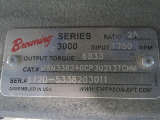 Browning Series 3000 Gear Reducer 1750 RPM 25:1 Ratio 6833 Torque MBN 3362 - getexcess