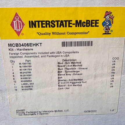 Interstate McBee Exhaust Maniofold Hardware Kit MCB3406EHKT 340094 Cat 3406E 15.8 Engine