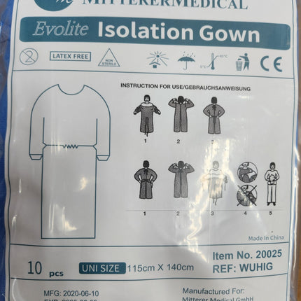 Non Medical Isolation Gown Blue Elastic Cuff Evolite CASE of 100 PCS