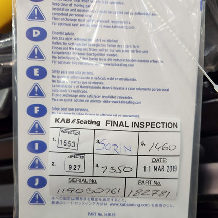 KAB Suspension Seat Model 800A 831K 83 Komatsu Heavy Duty Black Cloth