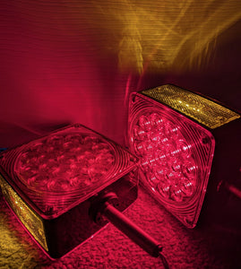 2X PAIR Dual Face Square Red Amber 45 LED Pedestal Fender Turn Light 4.5” Stud Mount Truck Bus