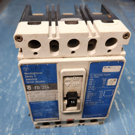 FD3050 Westinghouse Circuit Breaker 50A 600VAC 3 Pole FD 25k