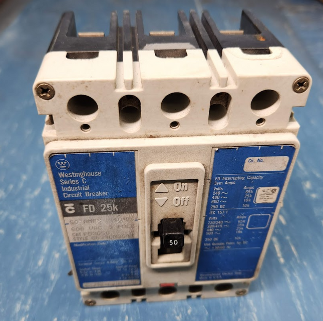 FD3050 Westinghouse Circuit Breaker 50A 600VAC 3 Pole FD 25k