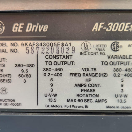 6KAF343005E$A1 GE Drive AF-300ES 9.5A 3PH 380-480V 50/60HZ