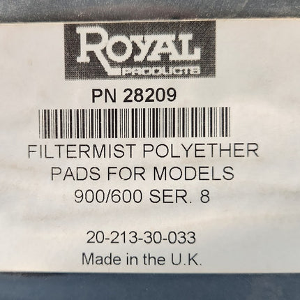Royal Products Drum Pad Drum Filtermist Polyether Pads for Models F-600 900
