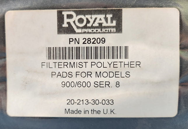 Royal Products Drum Pad Drum Filtermist Polyether Pads for Models F-600 900