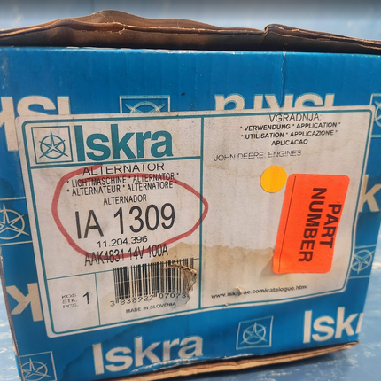 Iskra Alternator AAK4831 14V 100A 11.204.396 IA 1309 John Deere Genset