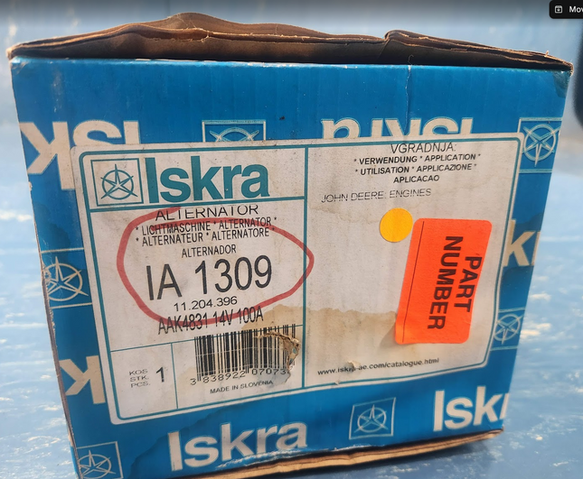 Iskra Alternator AAK4831 14V 100A 11.204.396 IA 1309 John Deere Genset