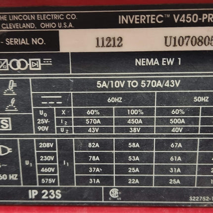 Lincoln Electric Invertec V450-PRO Welder w/Rolling Cart USED