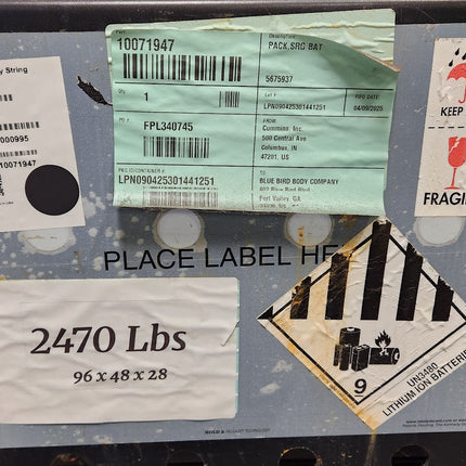 Cummins High Voltage EV Battery Pack Lithium Ion Blue Bird Bus 10071947 Rear String