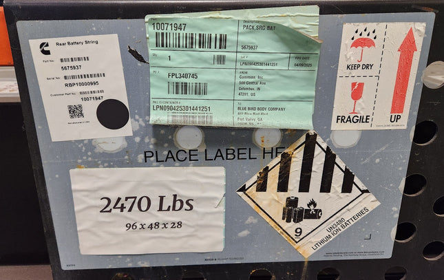 Cummins High Voltage EV Battery Pack Lithium Ion Blue Bird Bus 10071947 Rear String