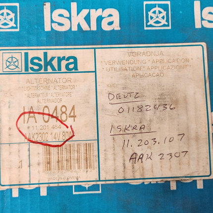 Iskra Alternator 14V 80A for Mahle 11.201.484 AAK2302 AAK2307 IA0484 Tractors MAH-MG607