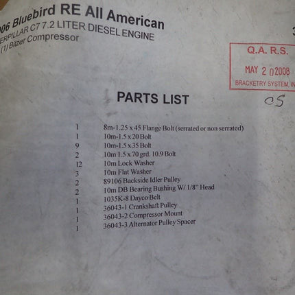 Bluebird RE All American Cat C7 7.2 Bitzer Compressor Mount Kit Type 36043A