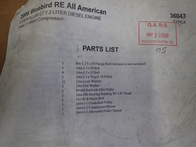 Bluebird RE All American Cat C7 7.2 Bitzer Compressor Mount Kit Type 36043A