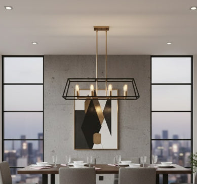 Carter Long Pendant By Artika 8 Bulb Gold Black OPEN BOX