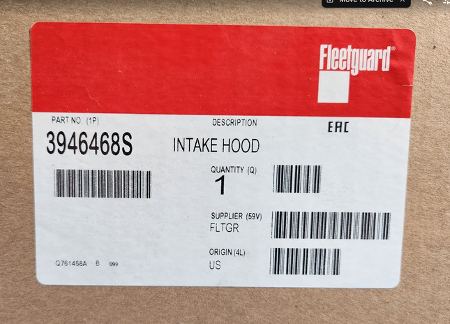 3946468S FleetGuard OptiAir 12" WeatherHood Intake Hood Accessory Service Part
