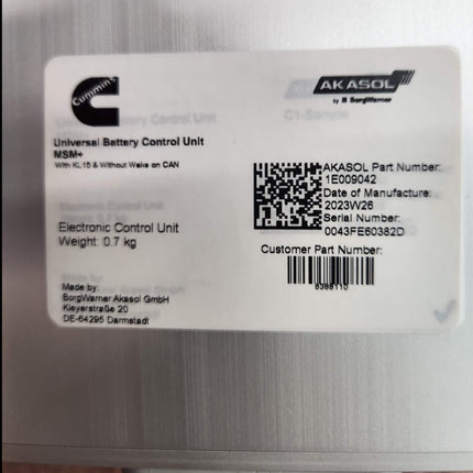 Cummins 6476097 Kit EV LCM EVCC Borg Warner Akasol Universal Battery Control Unit