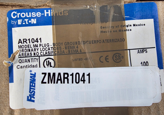 Crouse Hinds AR Receptacle AR1041 100-Amp Pin/Sleeve 100a 4w 4p 600vac