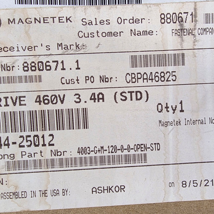Magnetek Impulse 4003-G+M AC Drive 144-25012 Yaskawa CIMR-VU4A0004BAA 480V