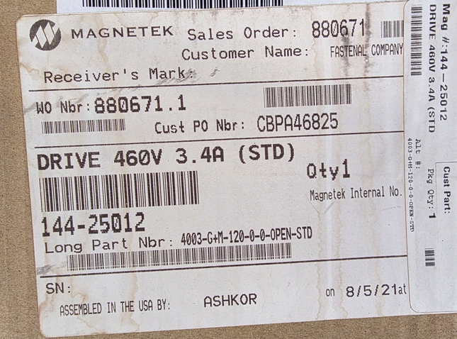 Magnetek Impulse 4003-G+M AC Drive 144-25012 Yaskawa CIMR-VU4A0004BAA 480V