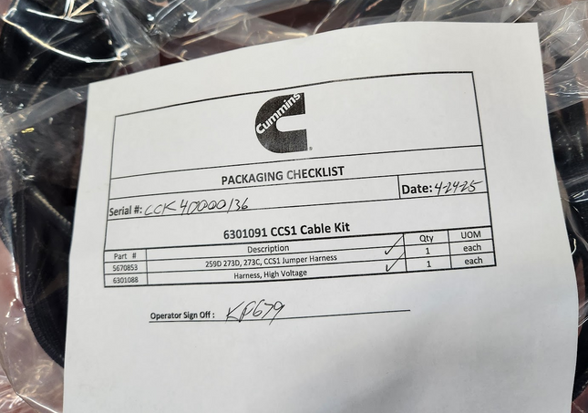 10076349 EV CCS1 Cable Charger High Voltage Cummins 6301091