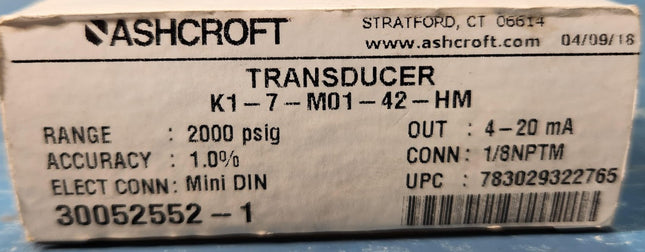 K1-7-MO1-42-HM Ashcroft K1 Industrial Pressure Transducer