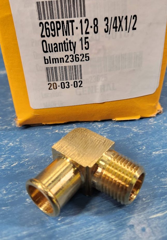 269PMT-12-8 Parker 3/4x1/2 Brass Hose Barb Pipe Fitting Adapter 15 PCS