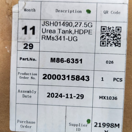 M86-6351 Diesel Exhaust Fluid DEF Medium Tank 27.5 Gallon Paccar Kenworth Peterbilt