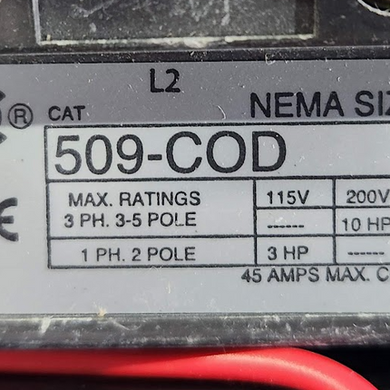 509-COD Allen Bradley Starter Motor 3PH 25HP NEMA Size 2