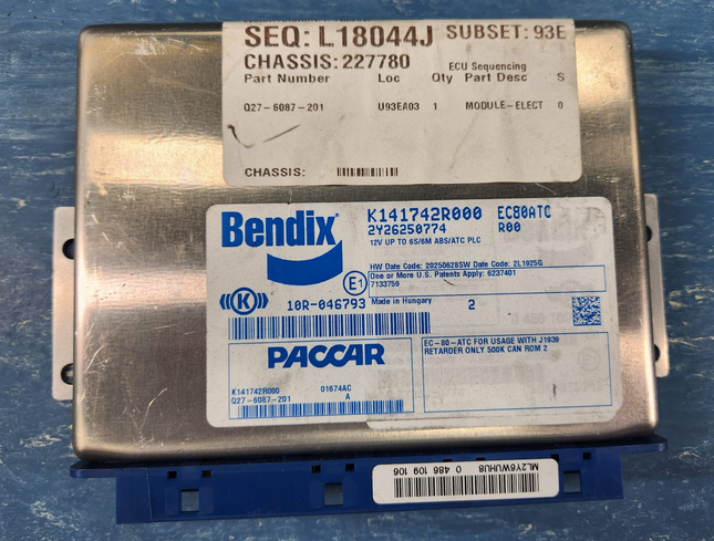 Genuine Bendix K141742R000 ECM ABS Control Module EC-80 Paccar Q27-6087-201