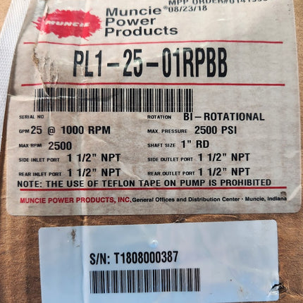 Muncie Power PL Series Hydraulic Gear Pump Motor PL1-25-01RPBB