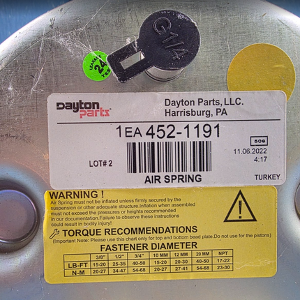 Dayton Parts 452-1191 Air Spring Bag Navistar Replaces W01-358-9875 1R12-432