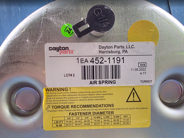 Dayton Parts 452-1191 Air Spring Bag Navistar Replaces W01-358-9875 1R12-432 - getexcess