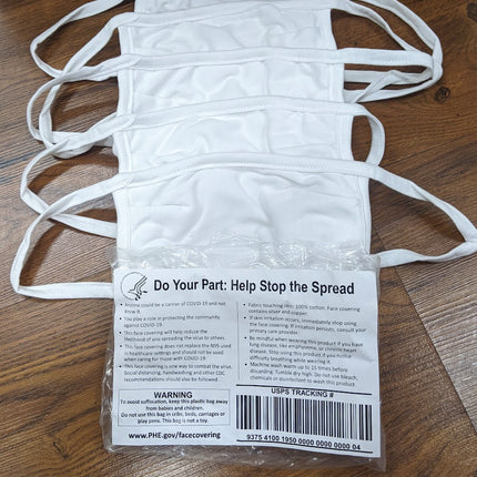 Hanes White Cloth Mask Unisex One Size Washable Reusable Case of 100