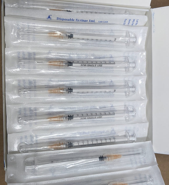 Bai 25G x 25mm 1ml Disposable Syringe with Needle Luer Lock Tip CASE of 3000