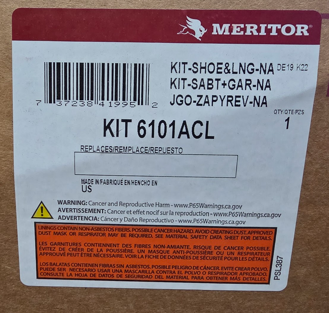 Meritor 14.5" x 10" Drum Brake Shoe and Lining Kit KIT6101ACL