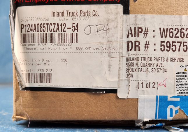 P124A085TCZA12-54 Permco Reman 124 Series Theoretical Pump Flow 1000 RPM 7GPM