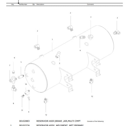 Air Brake Tank Reservoir 10” x 32.5” Steel Wet Primary w/ Brackets 150 PSI Blue Bird Bus Truck