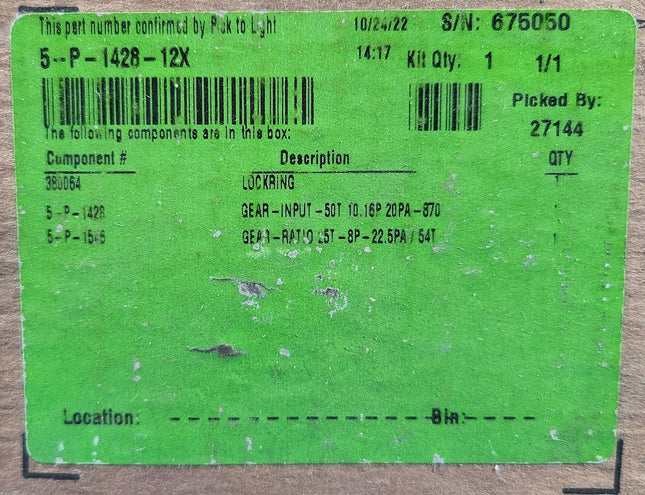 5-P-1428-12X Parker Chelsea Gear Input 50T 10.16P 20PA-870