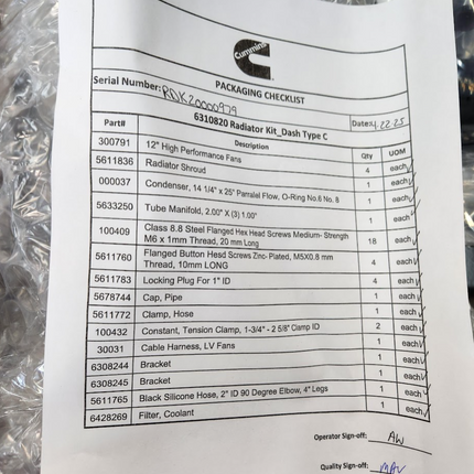 10076251 Cummins 6310820 EV Radiator KIt Module Dash Type C