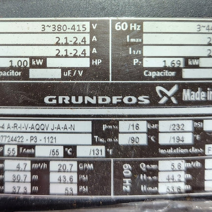 Grundfos CM5-4 A-R-I-V-AQQV J-A-A-N Horizontal End Suction Pump Motor 2.3HP