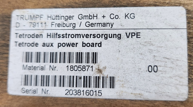 Trumpf 1805871 Huttinger Tetrode Aux Power Board