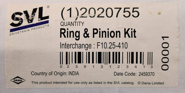 2020755 Dana SVL Rear Differential Ring and Pinion Ford 10.25 Axle 4.10 Ratio